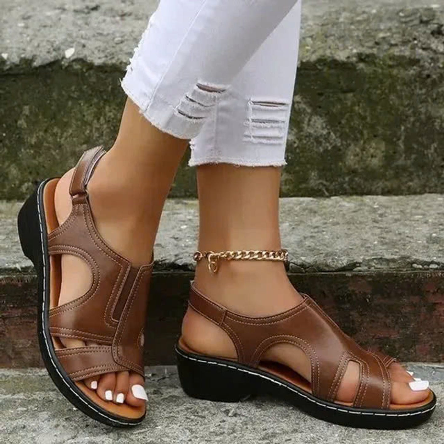 🔥Women Wedge Sandals, Premium Leather Orthopedic Sandals 🔥 - On This Week Sale 45% OFF